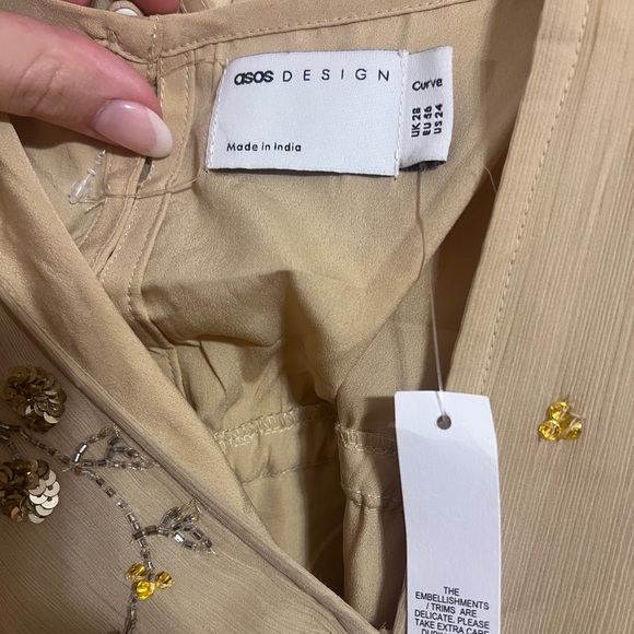 NWT ASOS DESIGN a-line midi dress with cluster embellishment in gold - Picture 5 of 6